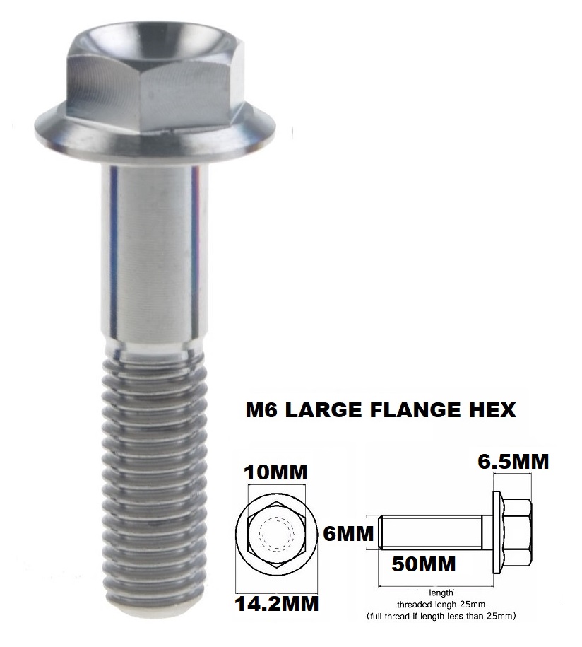 M6X50MM 1.00 THREAD PITCH TITANIUM FLANGE 10MM HEX BOLT GRADE 5